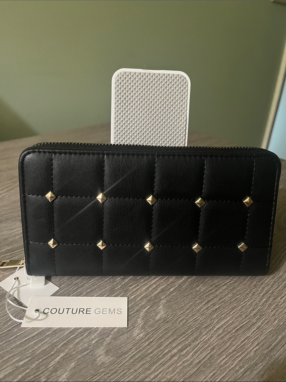 Couture Gems Black Quilted Studded Wallet NWT - Picture 2 of 3